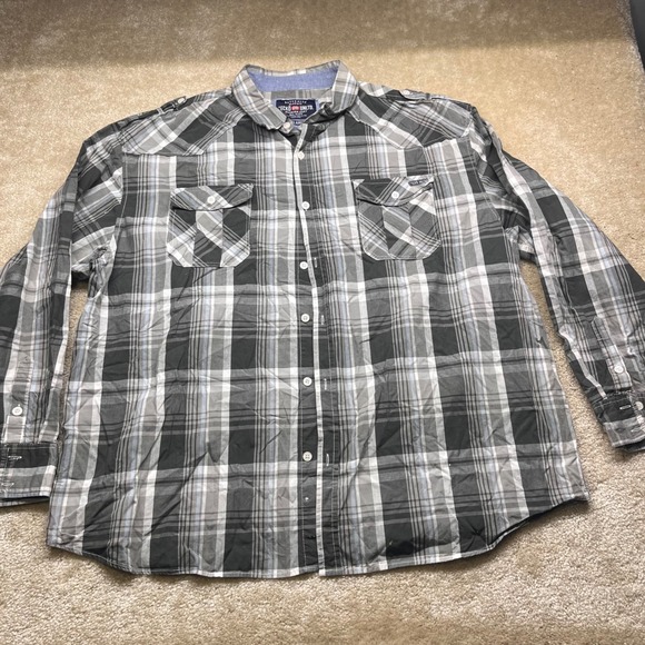 Ecko Unltd Other - Ecko Unltd Mens 4XL Plaid Button Down Shirt Grey Black Long Sleeve Back Logo Y2K